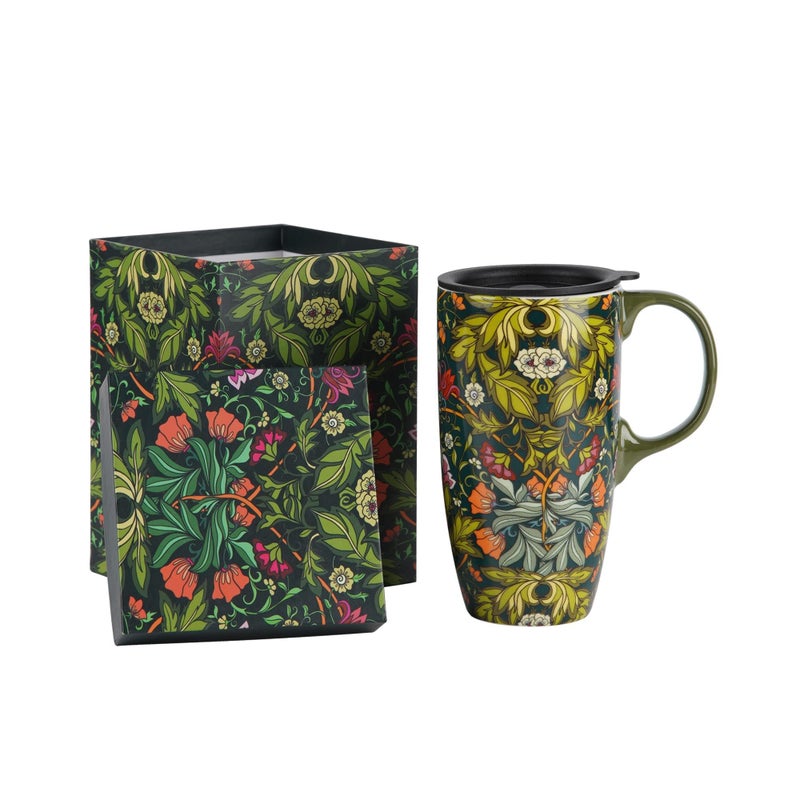 TZSSP Coffee Ceramic Mug Porcelain Latte Tea Cup With Lid 17oz. Green - Image 3
